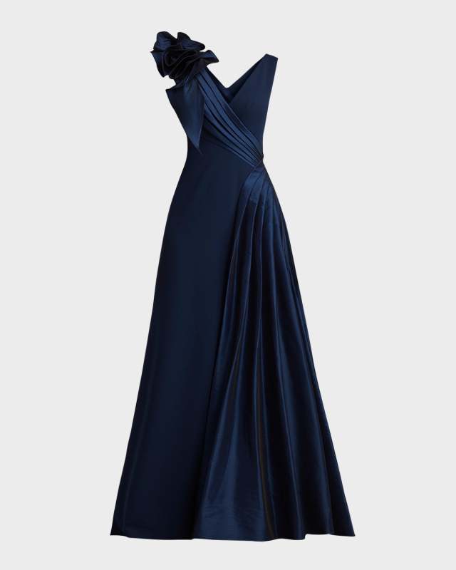 Sleeveless Draped Ruffle Crepe Gown